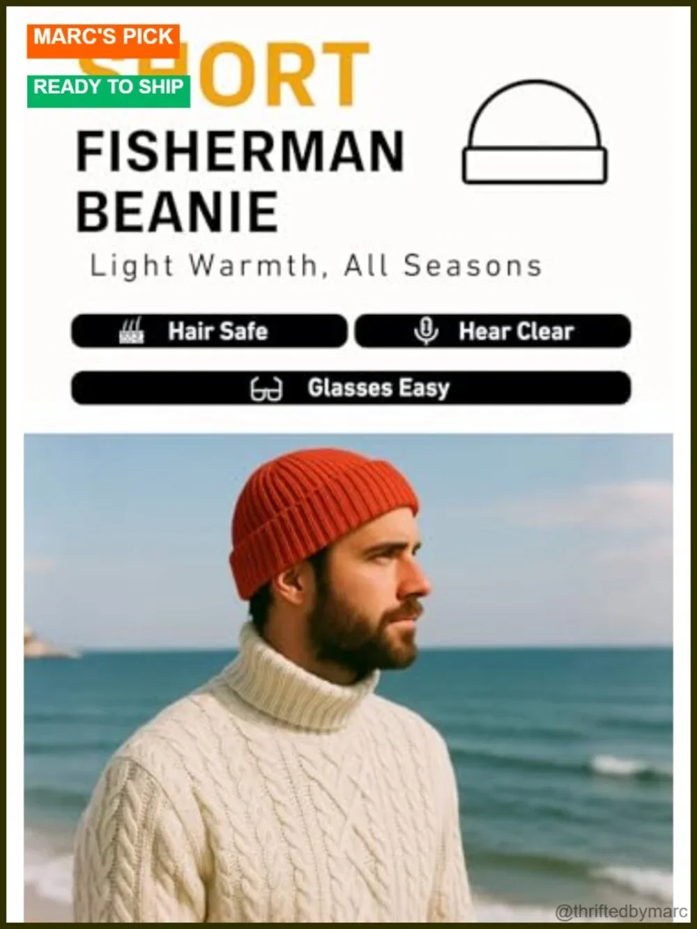Short Fisherman Beanie - Light Warmth Stretch Knit Skull Cap for Men Women